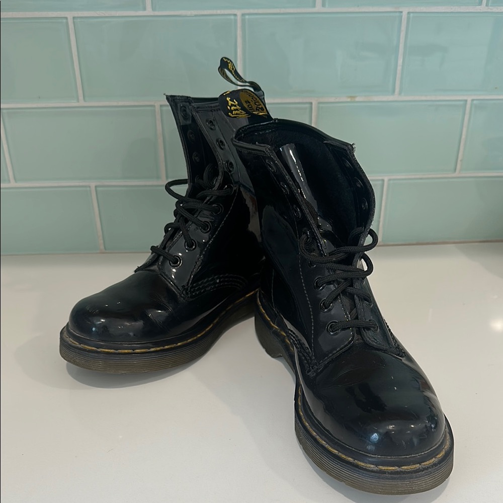 Dr. Martens Black Patent Leather Lace-Up Boots